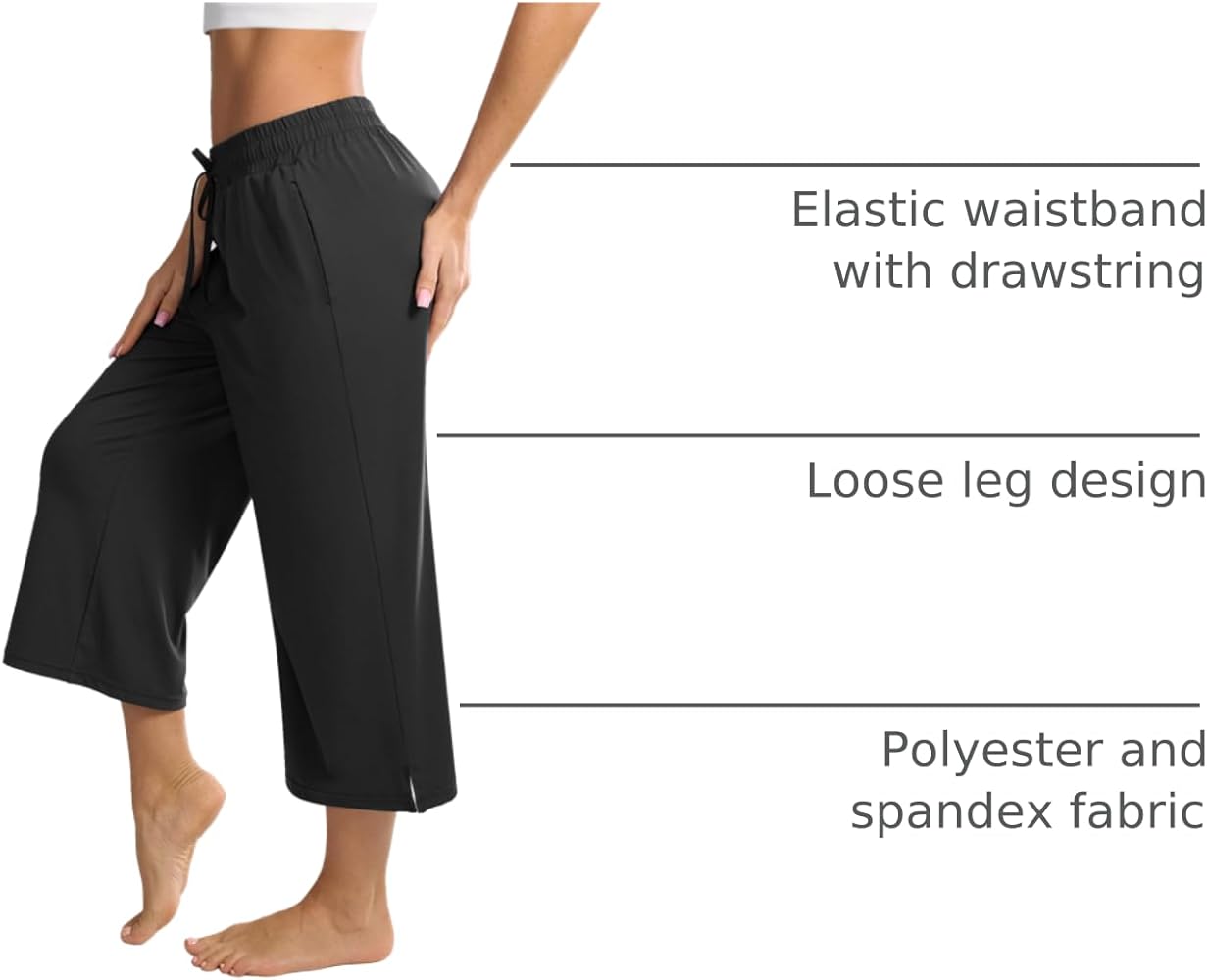 Amazon.com: Maxbee Capri Pants for Women Drawstring Wide Leg